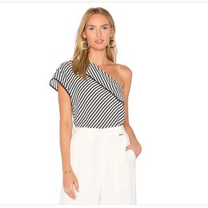 DVF ALSEN STRIPE NWT ONE SHOULDER SILK BLOUSE
